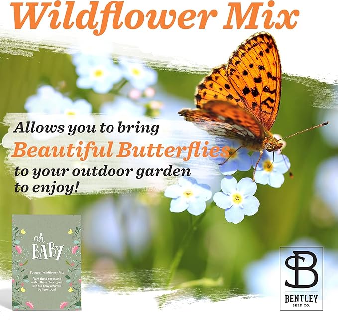 BENTLEY SEED CO. Oh Baby Seed Packets|Girl or Boy Baby Shower Favors for Guests | 25 Wildflower Seed Packets | Pre-Filled | Bouquet Wildflower Mix | Non-GMO Seeds | Gender Neutral | Eco-Friendly Gift