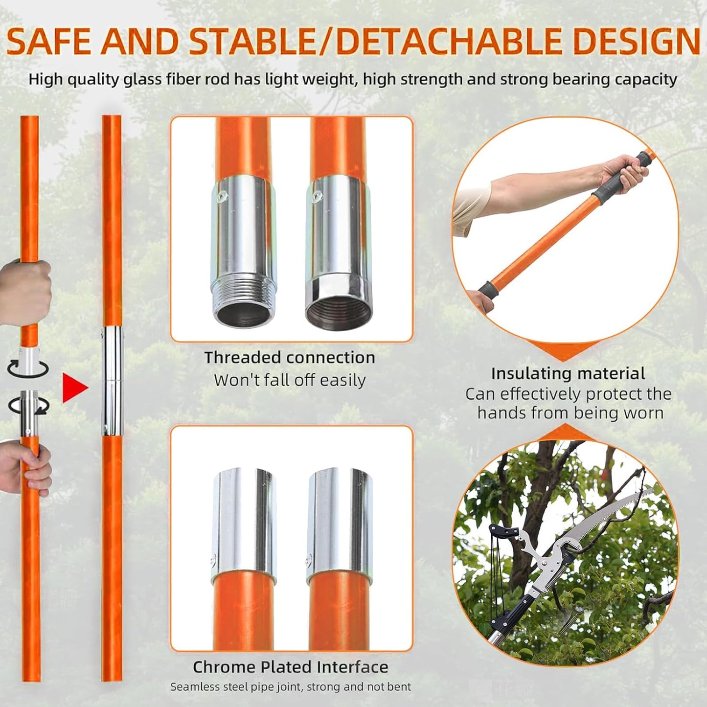 27FT Manual Pole Saw, Tree Branch Trimmer with 8-Section Fiberglass Handle, Sharp Steel Blade and Heavy-Duty Giant Pruning Scissors, Design for High Branch Trimming, Orange