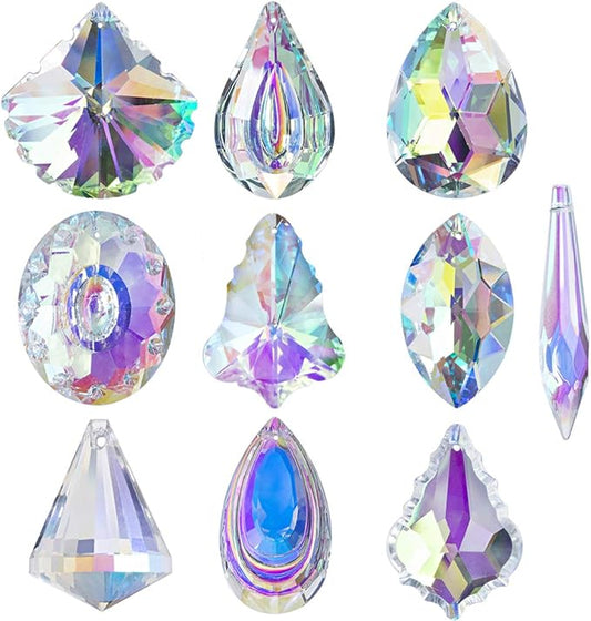 H&D HYALINE & DORA 10pcs Coloful Crystal Chandelier Lamp Lighting Drops Pendants Prisms Hanging Glass Prisms Parts Suncatcher Home Car Decor