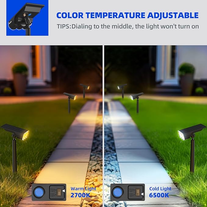 Barrina 36 LEDs Landscape Solar Spotlights, Solar Powered Dusk-to-Dawn Outdoor Garden Lights, 6500K & 2700K, 360° Horizontal Adjustable Spotlights for Garden Yard Patio Driveway Porch, 4 Packs