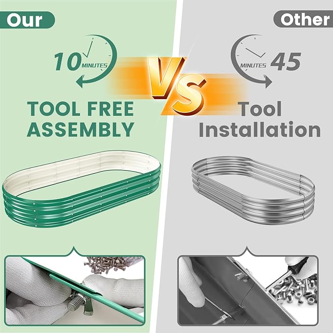 Galvanized Raised Garden Beds for Gardening - 72 x 36 x 12 inch Oval Metal Planter Boxes Above Ground Outdoor for Vegetables,Flowers,Herbs, Garden Container Green (1, 6X3X1FT)