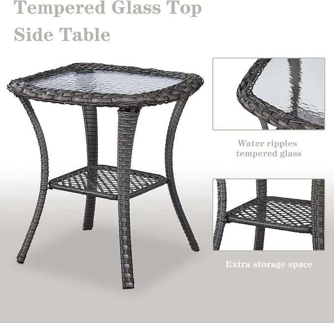 5 Pieces Patio Furniture Sets Wicker Outdoor Furniture, Rattan Patio Swivel Glider Chairs with 2 Ottoman and Glass Side Table