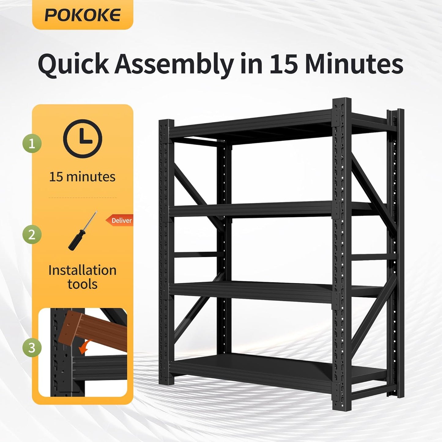 Garage Shelving Unit, 4 Tier Heavy Duty Racks, Easy Assembly, Metal Racks with Adjustable Shelves, 3000 LBS Load Capacity,for Warehouse,Basement (Black, 19.7" D x 47.2" W x 78.7" H)