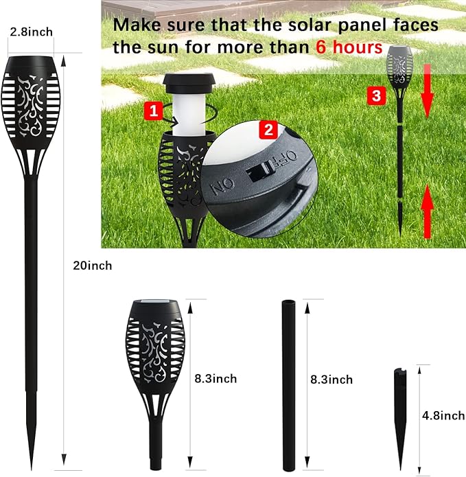 12 Pack Solar Torch Lights Outdoor Waterproof - Blue Flickering Flame, Outdoor Solar Garden Lights for Yard, Tiki Torches for Outside Patio Pathway Decorations