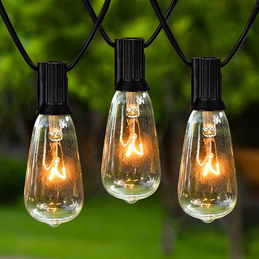 GOOTHY Outdoor String Lights 45Ft ST40 Vintage Patio Lights with 32 Edison Bulb (2 Spare), Backyard Lights UL Listed for Indoor Outdoor Party Balcony Markets Garden Decor, 7W/ E17 Screw Base- Black