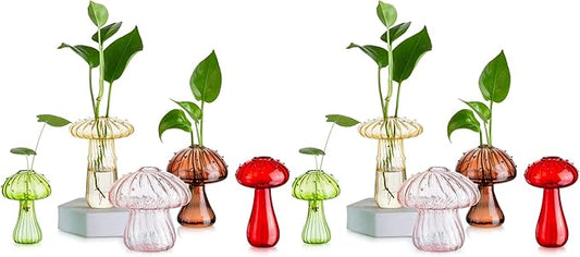 Glasseam Mushroom Planter Propagation Vase, Set of 10 Glass Terrariums for Plants, Cute Hydroponic Small Planter, Colored Propagate Station, Decorative Bud Vases for Flowers, Unique Gifts for Women