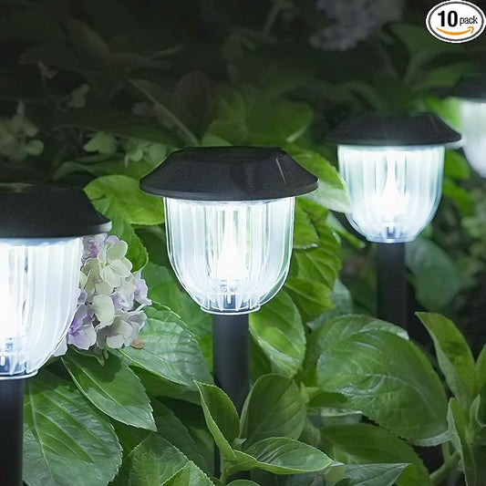 AOSEA 12000K 10 Pack Solar Lights Outdoor IP65 Waterproof,LED Solar Lights for Outside,Landscape Lighting,Garden Decorative for Yard,Patio,Landscape,Walkway,Sidewalk,Driveway,Lawn (Cold White)