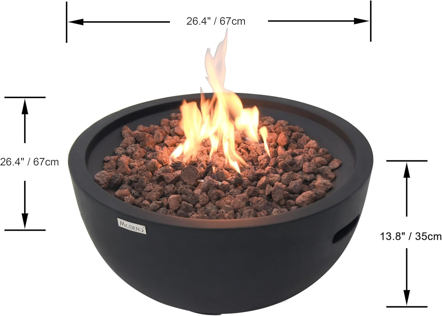 AMS Fireplace | Modeno Jefferson Package | Black Natural Gas Fire Pit Table for Outside Patio Bundle with SS Burner Lid | Free Ice Bucket