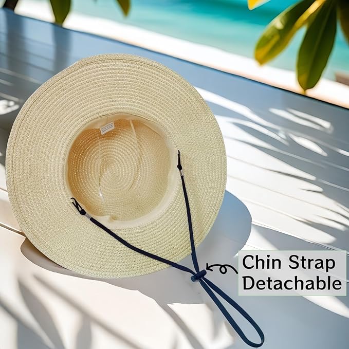 Beach Sun Straw Hats for Women, Summer Sun Protection Foldable Packable Wide Brim Hat
