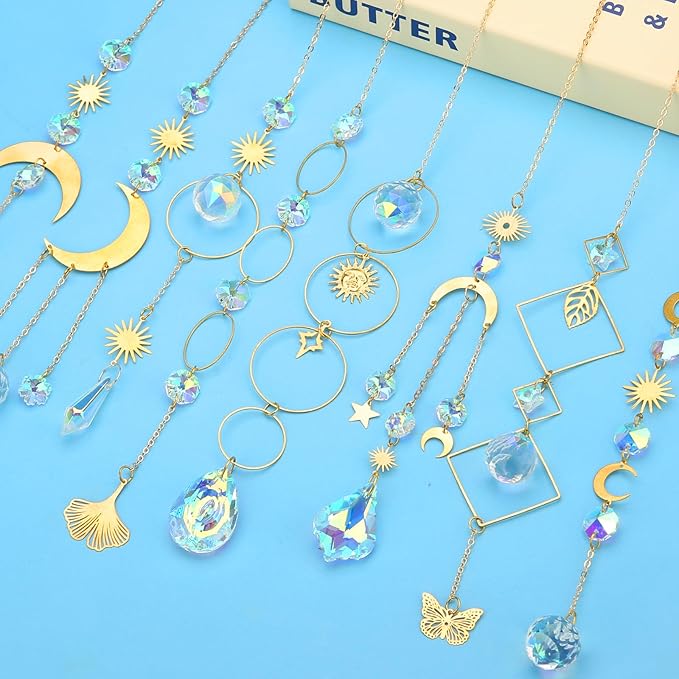 8 pcs Crystal Suncatchers Colorful Suncatchers for Windows Hanging Sun Catchers Indoor Outdoor Decor Christmas Tree Decorations Gifts for Thanks Giving Valentines Mother's Day