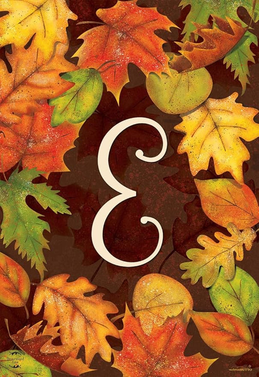 Briarwood Lane Fall Leaves Monogram Letter E Garden Flag