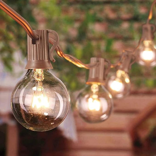 G40 Outdoor String Lights, 50Ft Hanging Outdoor Patio Lights with 53 Clear Globe Bulbs (3 Spare), Connectable Backyard Lights for Indoor Outdoor Porch Balcony Party Commercial Decoration- Brown Wire