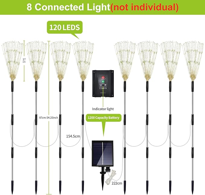 8 Pack Outdoor Solar Garden Lights, Firework Lights Solar Powered 8 Modes, Solar Landscape Lamp Outside Decor with Remote Control,120 LED Waterproof DIY String Lights for Yard Pathway Decoration