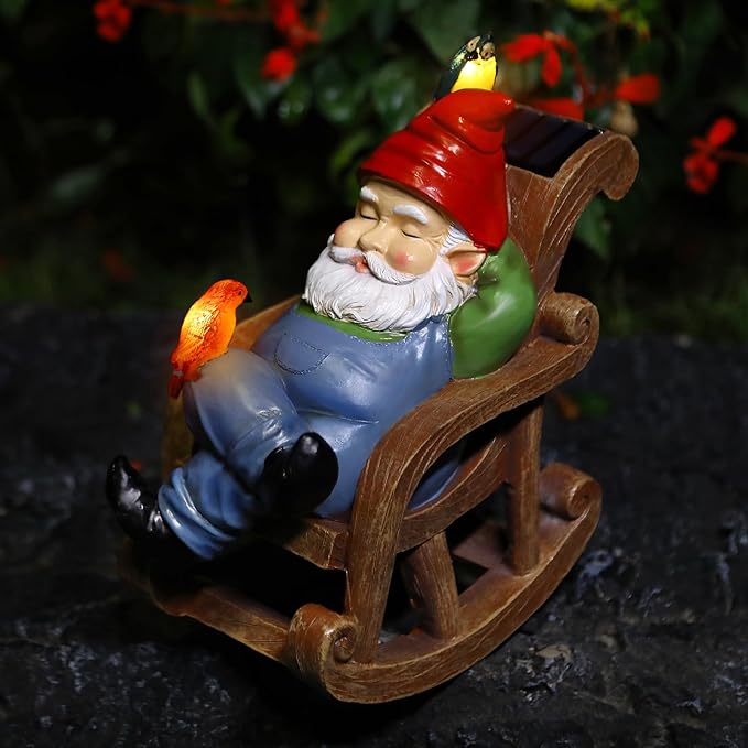 Garden Gnome Statue Outdoor Decor, Solar Patio Garden Gnomes, Garden Decor for Outside Yard Sculptures & Statues Resin Figurines Gift for Women, Mom, Grandma