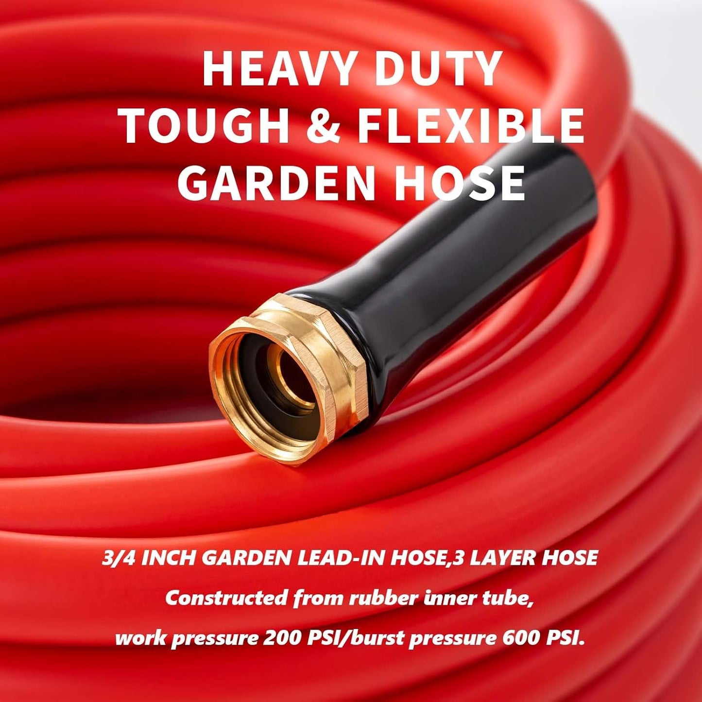 Garden Hose 50ft x 3/4” Hot Water Hose, Heavy Duty -50°F to 190°F,Burst 600Psi Flexible Upgraded Rubber Hoses,3/4” Solid Fittings for All-weather Outdoor Lawn & Garden