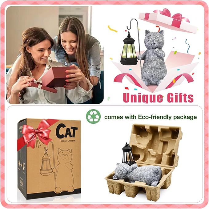 Garden Decor Solar Statues for Mom Grandma Birthdays for Women Sister Wife Lady - Front Patio Balcony Yard Art Lawn Ornaments Porch Outdoor Outside Decorations (Cat)