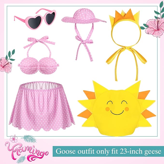 2 Set Hawaiian Luau Porch Goose Outfit for Lawn 23'' Plastic Goose Clothes Costume Summer Outdoor Decor(Sunny Style)