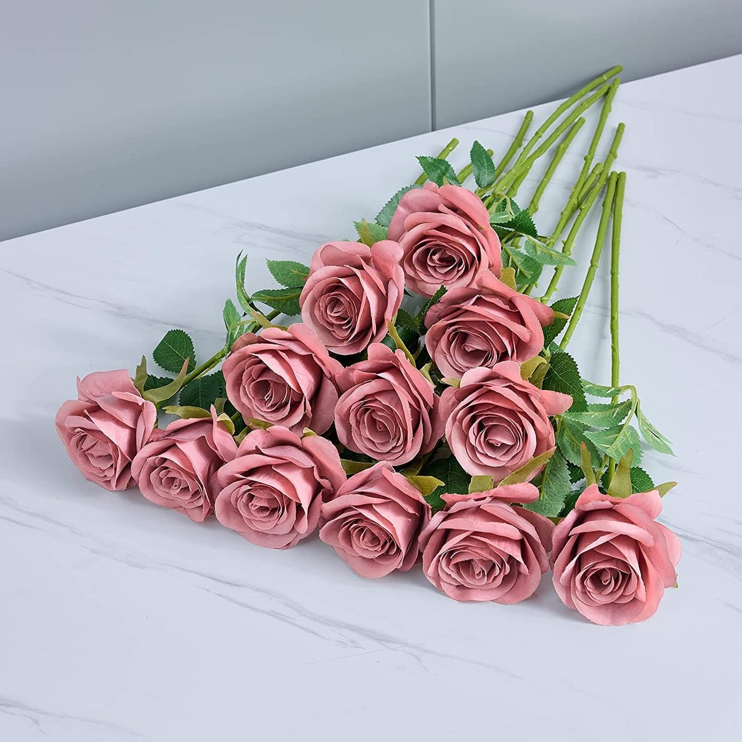 12pcs Roses Artificial Flowers Fake Roses Dusty Rose Pink Silk Roses Silk Flowers Rose with Long Stems for Wedding Home Party Centerpieces Decorations