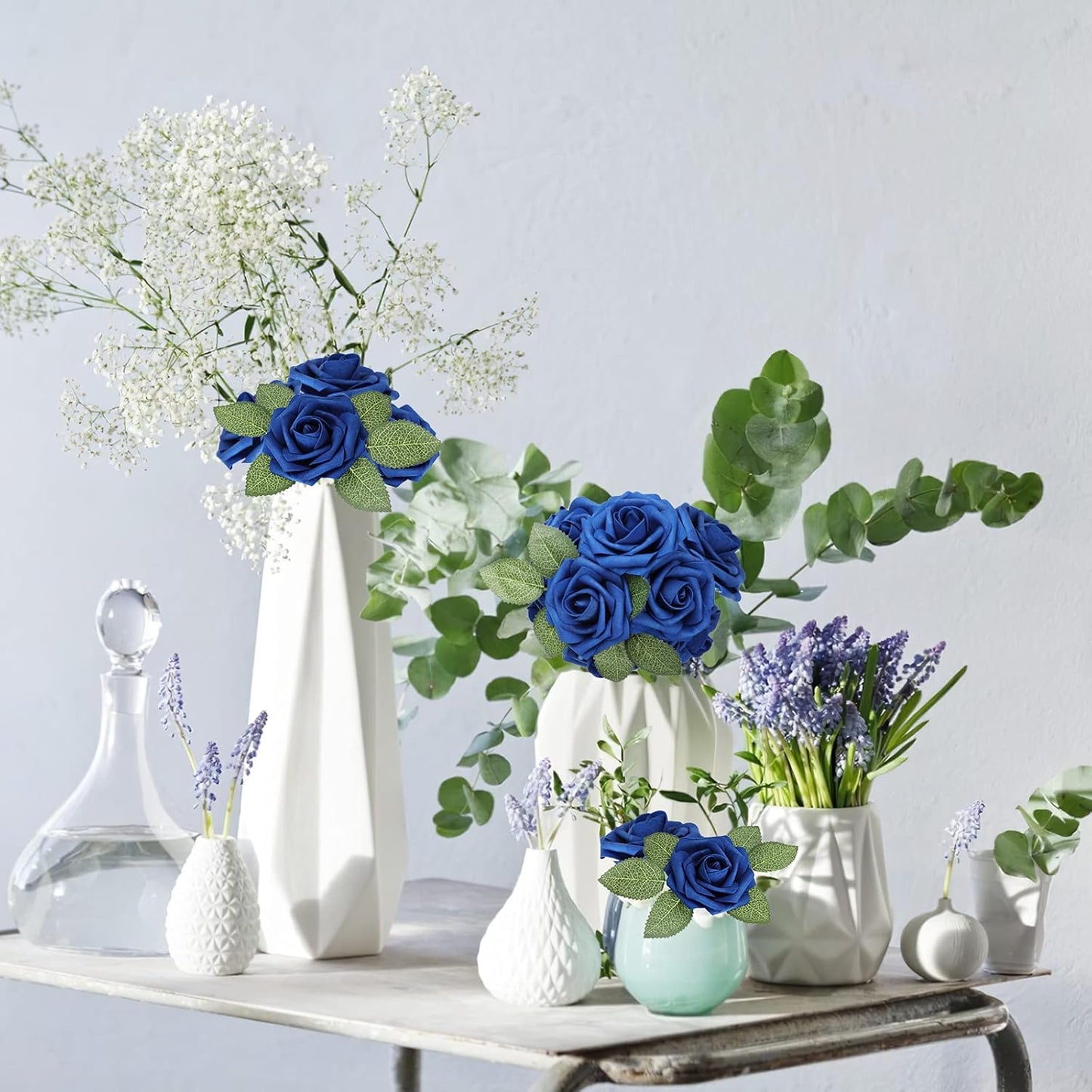 AmyHomie Artificial Flower Royal Blue Rose 25pcs Real Looking Fake Roses w/Stem for DIY Wedding Bouquets Centerpieces Arrangements Party Baby Shower Home Decorations