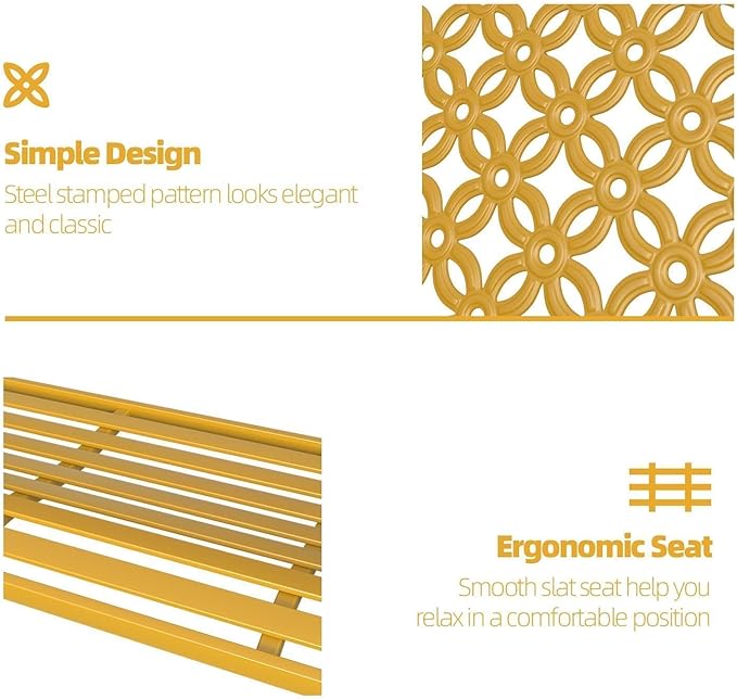 Grand patio 50" Outdoor Bench Garden Bench with Armrests Bench for Outdoors Lawn Yard Porch Sunflower Yellow