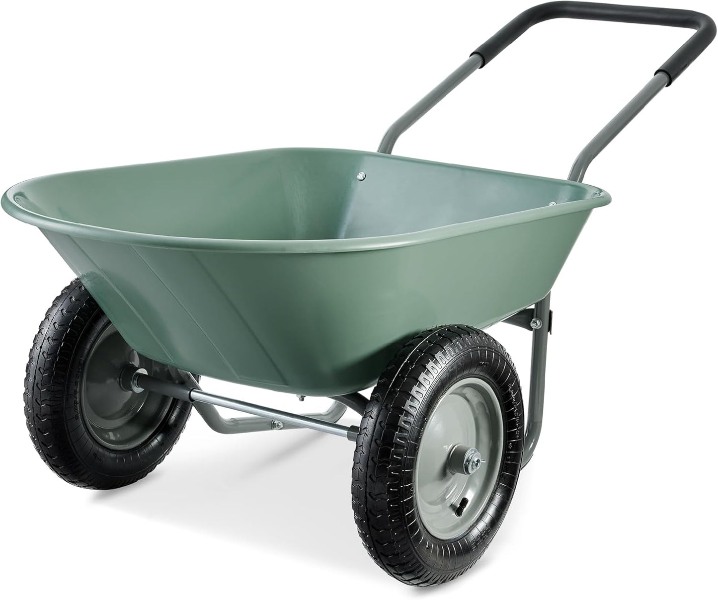 Best Choice Products Dual-Wheel Home Utility Yard Wheelbarrow Garden Cart w/Built-in Stand for Lawn, Gardening, Construction - Seafoam