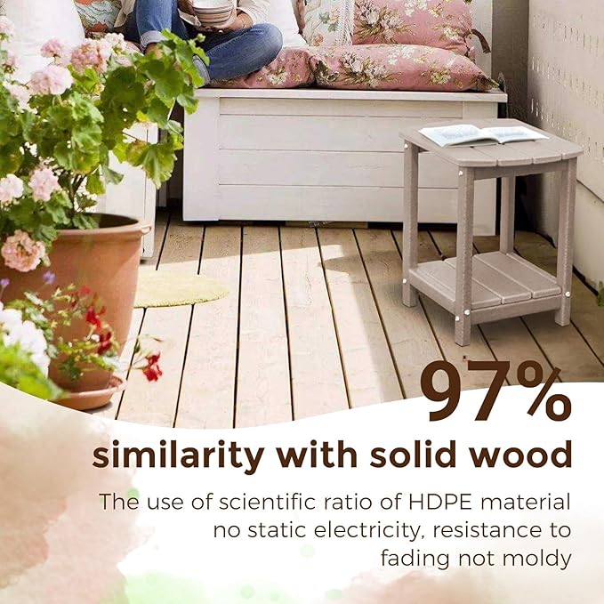 Adirondack Square Outdoor Side Table,2-Tier Storage Patio Side Table, HDPE End Tables for Backyard Pool Porch Garden Lawn(Teak)