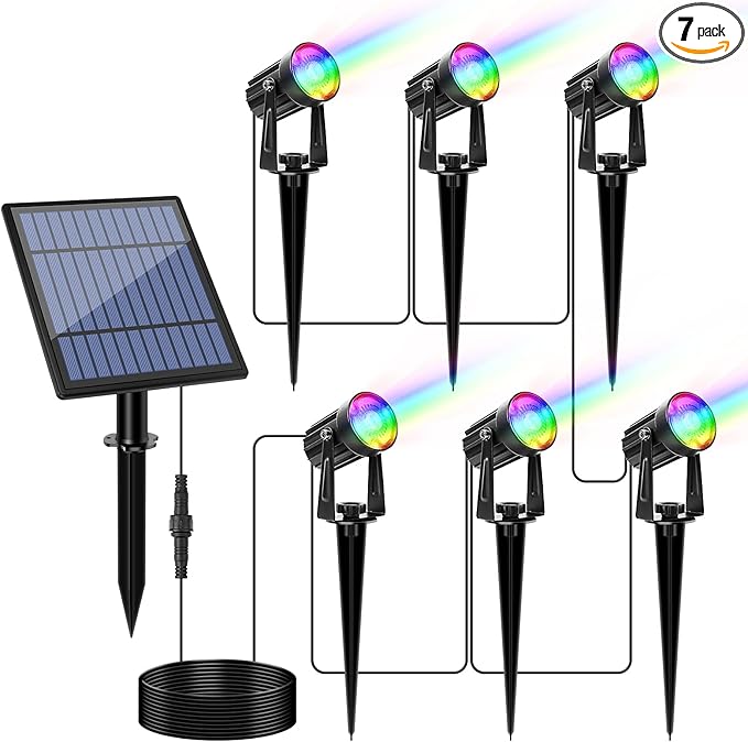 APONUO Christmas Solar Spot Lights Outdoor Color Changing,2 Colors Modes Metal Solar Landscape Lighting RGB Spotlights Waterproof 6-in-1 Wall Lamp for Patio, Pathway, Yard, Garden, Holiday Decoration
