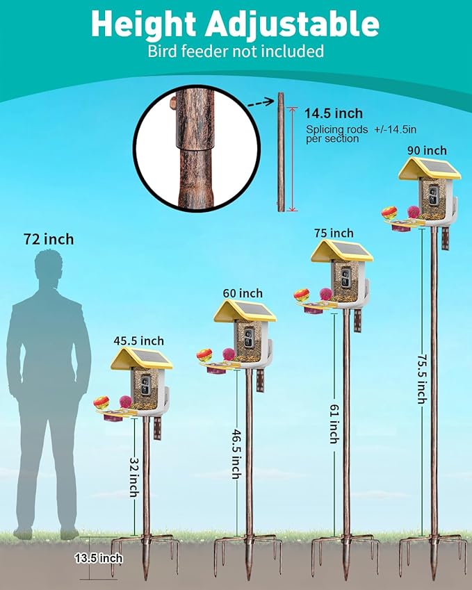 Bird Feeder Pole – 90 Inch Height Bird House Pole with 1-Inch Dia Heavy Duty for Birdfeeders, Feeding Stand with Mount Kit for Outdoor, Slip-Fit Connection, Copper Brushed