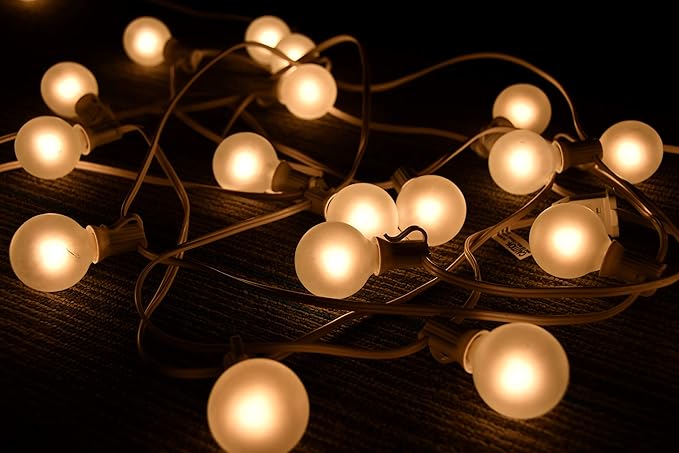 25FT Outdoor String Lights, G40 Frosted White Globe String Lights with 27 Warm White Bulbs, Hanging Patio Lights UL Listed for Indoor Outdoor Backyard Garden Wedding Party Cafe Christmas Decorations