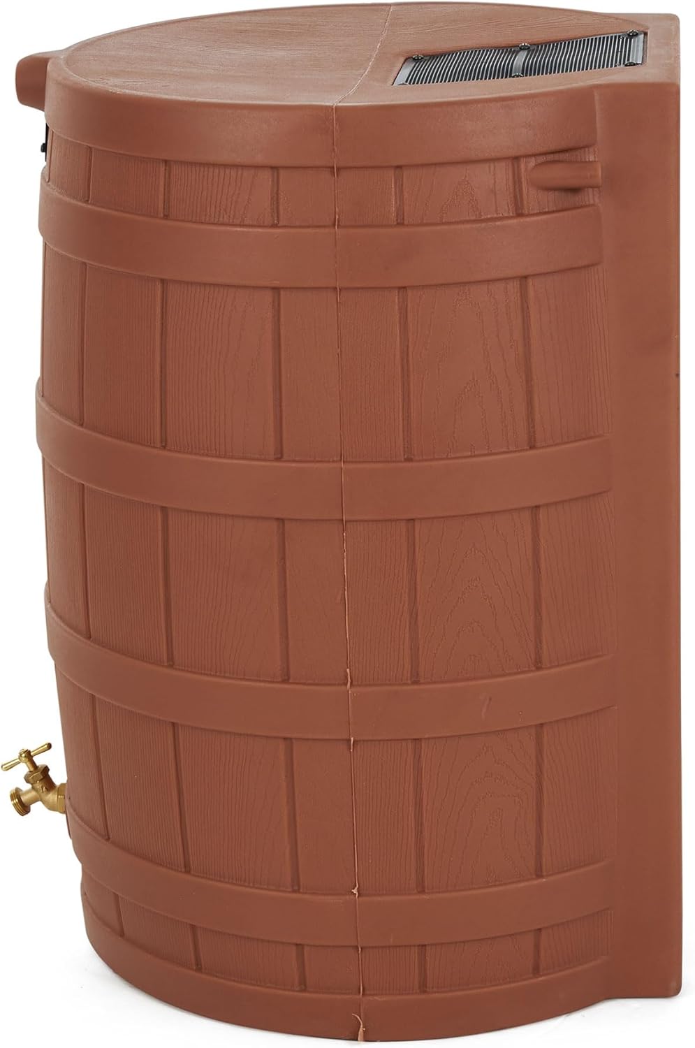 Good Ideas Rain Wizard 50 Gallon Plastic Outdoor Home Rain Barrel Water Storage Collector with Brass Spigot and Flat Back Design, Terra Cotta (4 Pack)