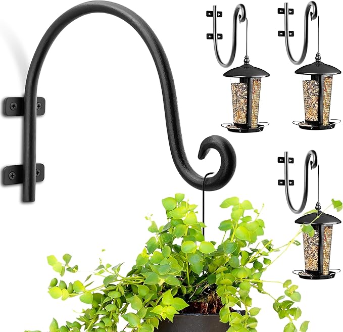 AJART Hanging Plant Hanger Outdoor: Bird Feeder Hangers for Outside - 8 inch Plant Hooks for Hanging Flower Baskets 4 Pieces