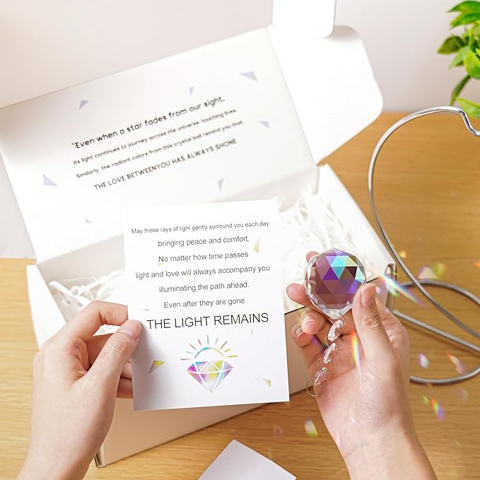 9-Inch Sympathy Gifts for Loss of Loved One,Memorial Gifts,40mm Crystal Suncatcher,Bereavement Gift Ideas,Condolences Gift for Mom Dad Friend Son Daughter Dog,Silver Stand and a Sympathy Card