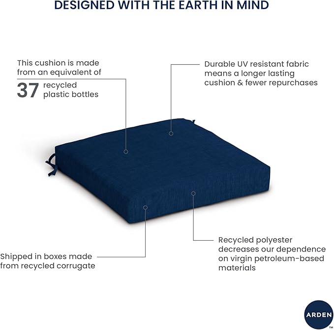 Arden Seat Cushion, 21 x 21, Rain-Proof, Fade Resistant, Cushion for Patio Dining, Adirondack, and Outdoor Chairs Black Cabana Stripe