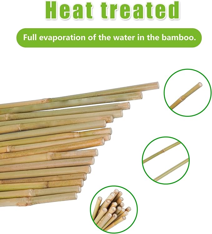 3ft Natural Bamboo Plant Stakes for Tomatoes, Beans, Flowers, Potted, Climbing Plants 25pcs