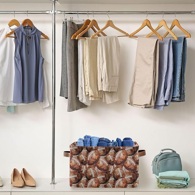 Football Rectangular Storage Basket Organizer Bin Shelf Baskets For Home Office Dorm