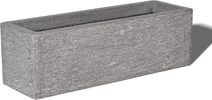 24 Inch Rectangular Concrete Planter,Durable All-Weather Use with Drainage Holes,Large Rectangular Planter for Outdoor Indoor Plants
