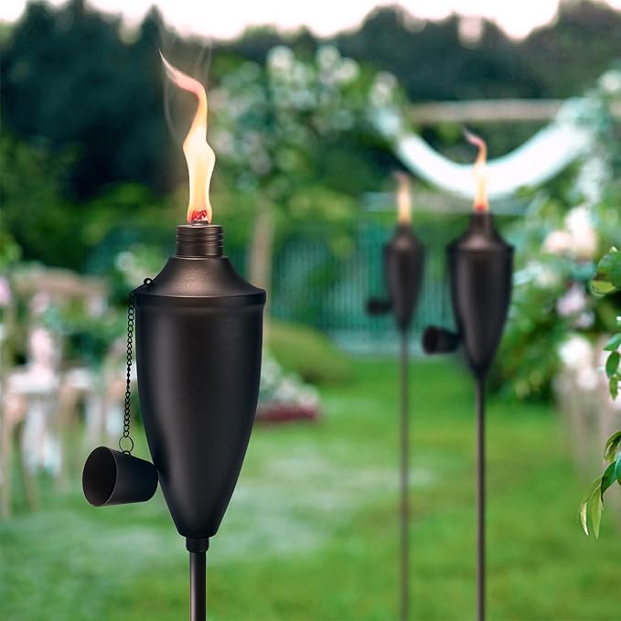 6 Pack Garden Torches for Outside， 22 oz Metal Citronella Torch with 3-Prong Grounded Stake, Perfect for Patio, Lawn, and Backyard Décor