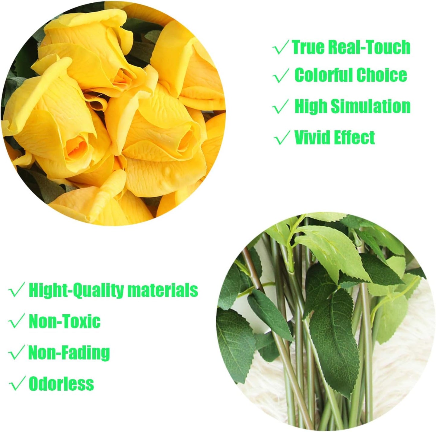 12pcs Real Look Artificial Rose Buds, 22 Inch Real Touch Silk Rosebud, Realistic Design Artificial Flower with Real Feel Petals,Silk Flower Bud for Wedding Home Décor,Yellow