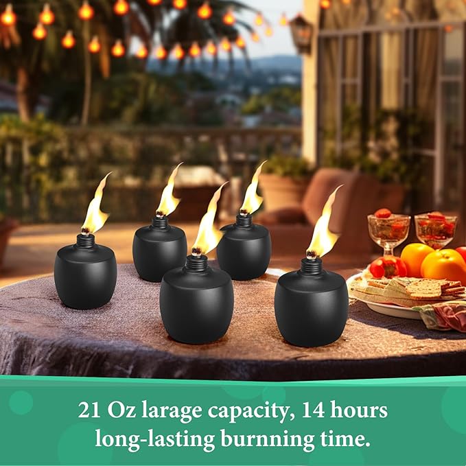 4-Pack Citronella Tabletop Torches, MQKIWAO 21 oz Table Top Torches for Outdoor, Metal Oil Burner Candles, Garden Torches with Fiberglass Wick for Yard, Patio, Deck, Garden, Party, Landscape