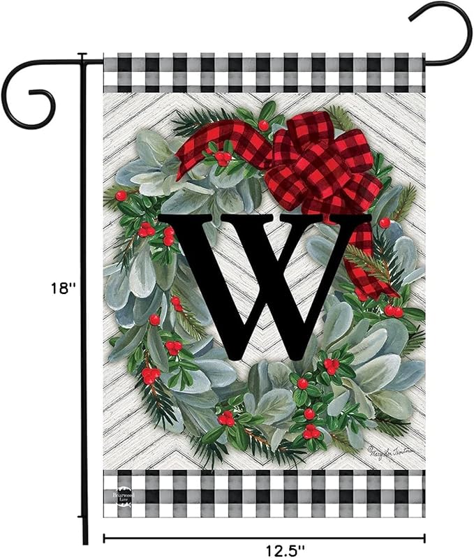 Briarwood Lane Winter Wreath Monogram Letter W Garden Flag