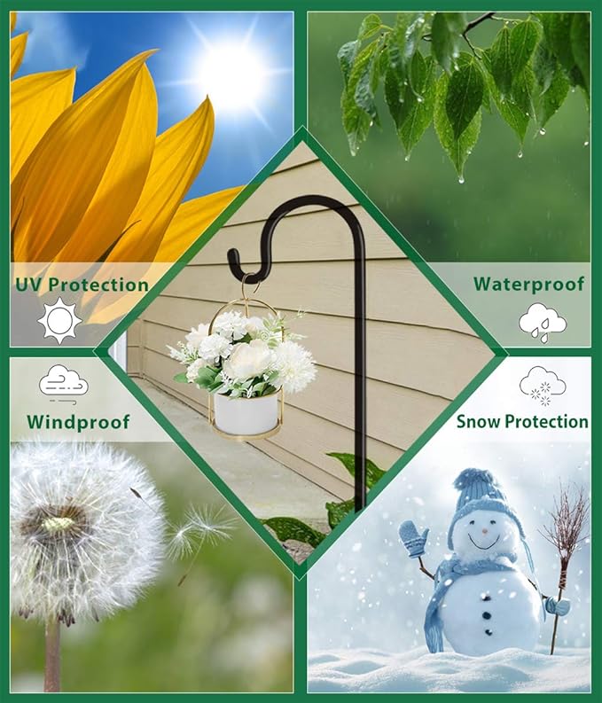 Artibear Adjustable Outdoor Shepherd Hook Stand with 5 Prong Base, 92 Inches Tall 3/5 in Thick, Shiny Black (1 Packs)