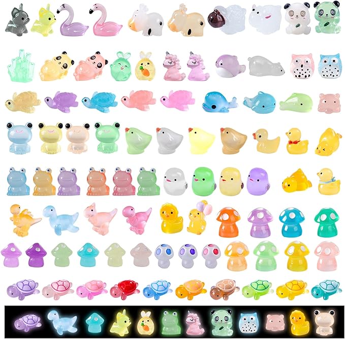90 Pcs Mini Resin Animals Glow in The Dark Miniature Figures for Garden Accessories,for Craft,Garden Decoration, Goodie Bag Fillers Party Favors Decorations