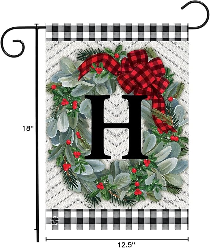 Briarwood Lane Winter Wreath Monogram Letter H Garden Flag