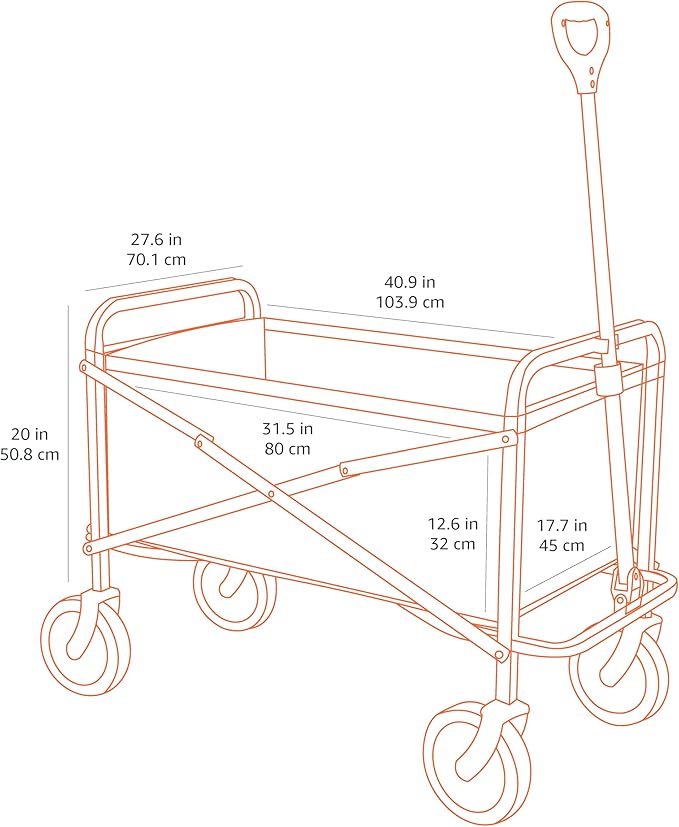Amazon Basics Collapsible Folding Heavy Duty Utility Wagon for Outdoor Sports, 265 pounds Weight Capacity, Camping, Garden, and Shopping, 27.6 x 40.9 x 20 inches, Gray