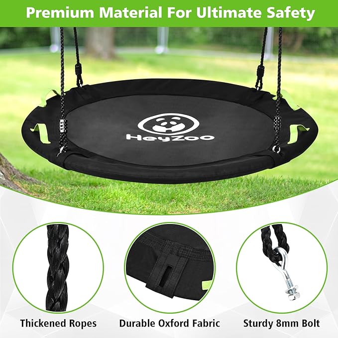 48 inch Tree Swing, Larger Saucer Flying Swing for Whole Family, 900lbs Weight Capacity, with Adjustable Hanging Straps, for Outdoor Backyard, Gifts for Kids, Black
