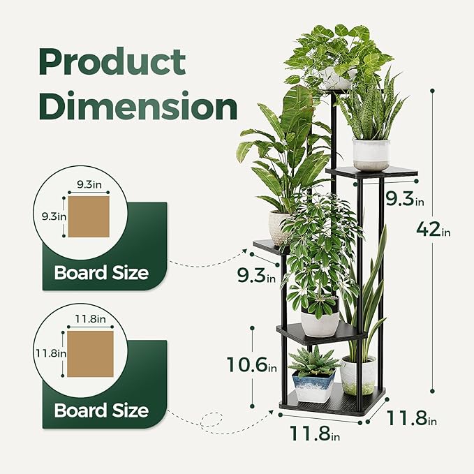 Bamworld Corner Plant Stand Indoor, 5 Tier Metal Plant Shelf for Multiple Plants, Tall Flower Stand for Patio Garden Balcony Living Room Bedroom(Black)