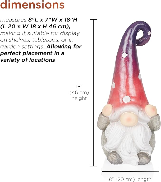 Alpine Corporation - 18” Tall Outdoor Garden Gnome Yard Decoration - Hear No Evil Gnome Statue – Lawn Statuary with Ombre Hat - Durable, Weatherproof Décor for Patio & Deck