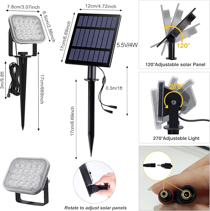 20 LED IP65 Waterproof Outdoor Spot Lights - Dusk-to-Dawn 3000K Warm White Solar Landscape Lights for Yard, Garden, Driveway, Porch, Walkway