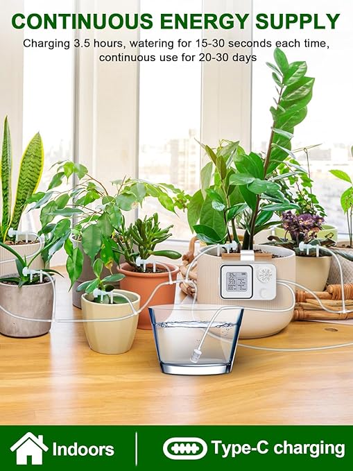 Automatic Watering System with Adjustable Drippers, Indoor Automatic Plant Waterer, Automatic Drip Irrigation Kit with Customize Schedule Water Timer for Balcony, Indoor Vacation Plant Watering