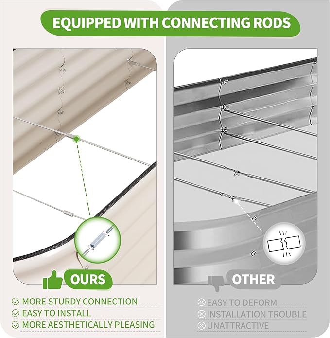 Galvanized Raised Garden Bed - 8x2x1.4FT Metal Planter Boxes Outdoor | Oval Steel Raised Bed Kit for Gardening with Protective Tape, Bracing Rods, Gloves for Vegetables, Flower, Herb (White)